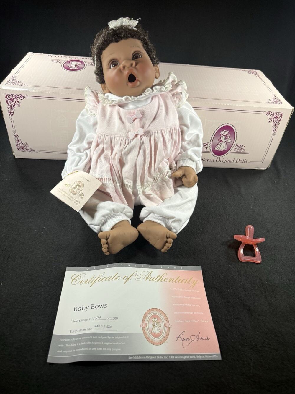 Lee Middleton Baby Bows Doll With Box And COA African American Vintage 1990s